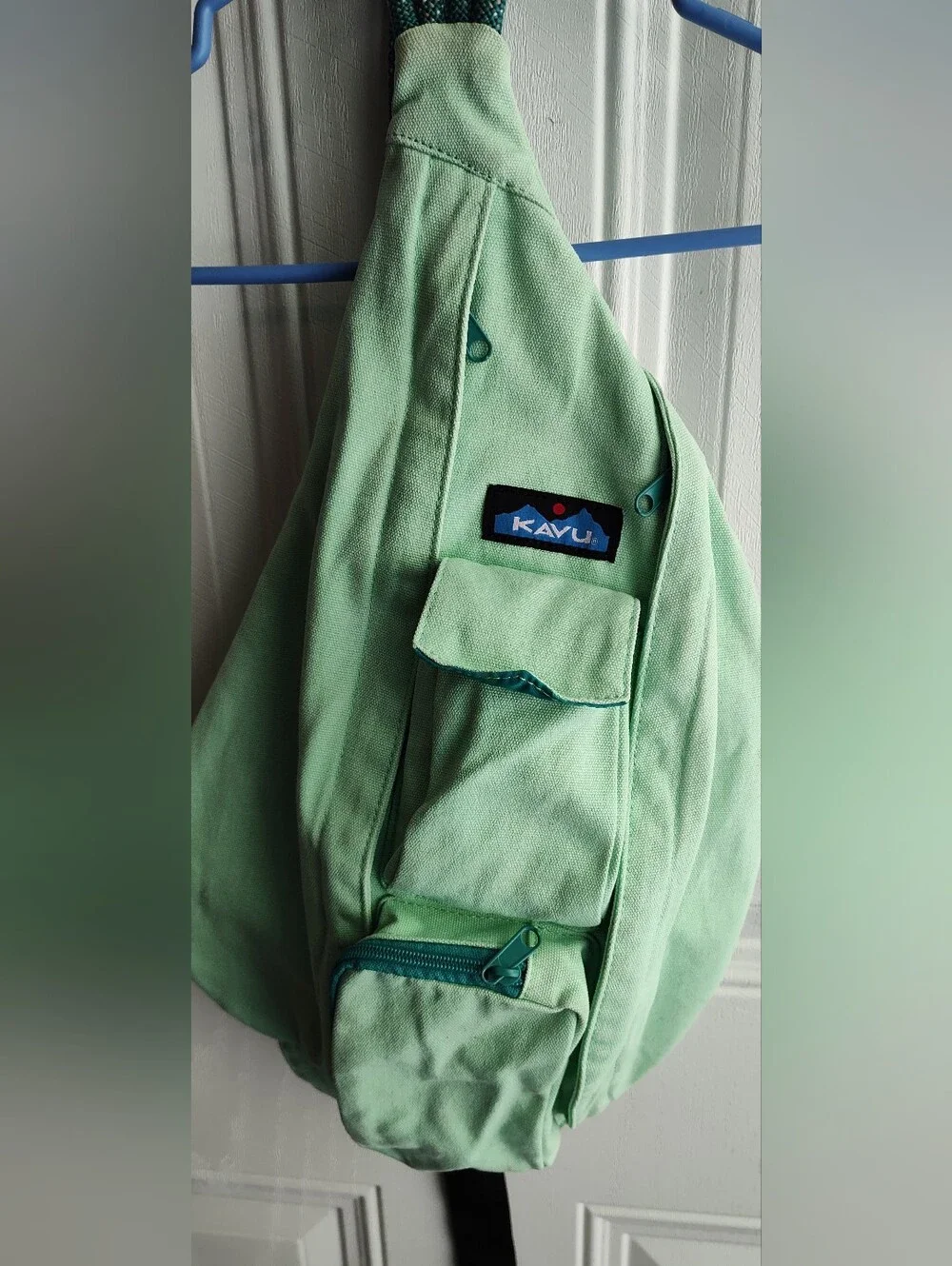 Kavu Sling Bag. Original Ropes With Adjustable Strap. Distressed Mint Green.